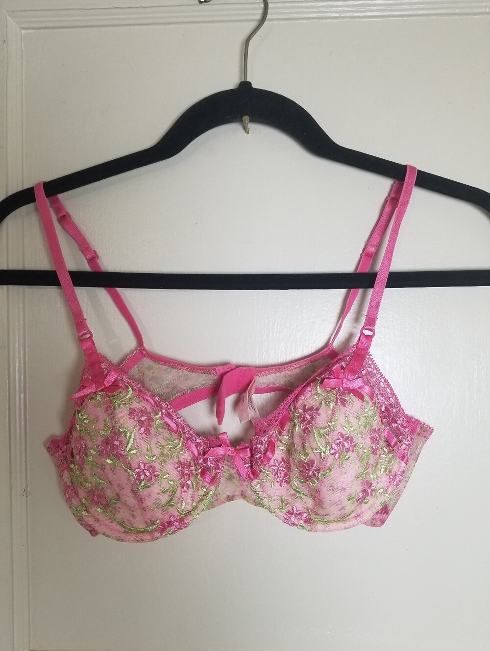 VICTORIA SECRET VINTAGE 34B Pink GREEN Floral Embroidered Underwire Bra